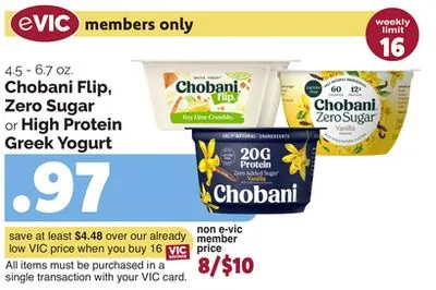 Chobani Flip, Zero Sugar or High Protein Greek Yogurt