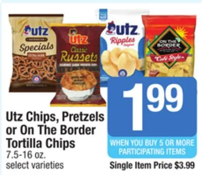 Utz Chips, Pretzels or On The Border Tortilla Chips