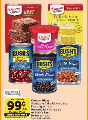 Duncan Hines Signature Cake Mix 15.25-oz., Brownie Mix 18-18.3 oz. or Bush's Best Kidney Beans 15.5 oz.