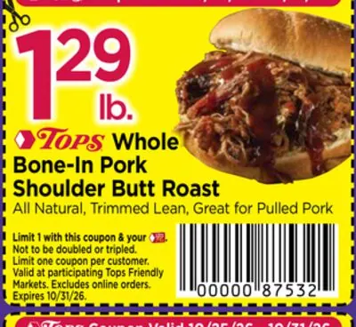 TOPS Whole Bone-In Pork Shoulder Butt Roast