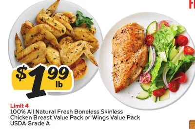 100% All Natural Fresh Boneless Skinless Chicken Breast Value Pack or Wings Value Pack