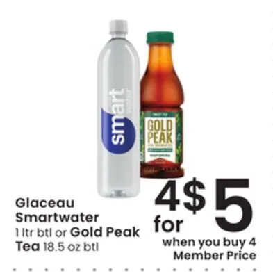 Glaceau Smartwater 1 ltr btl or Gold Peak Tea 18.5 oz btl
