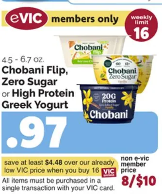 Chobani Flip, Zero Sugar or High Protein Greek Yogurt