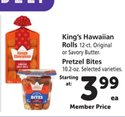 King's Hawaiian Rolls 12-ct. Original or Savory Butter. Pretzel Bites 10.2-oz.