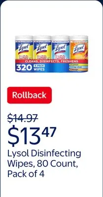 Lysol Disinfecting Wipes Multi Surface Cleaner, 80 Count Each, Pack of 4, Lemon & Mango Scent