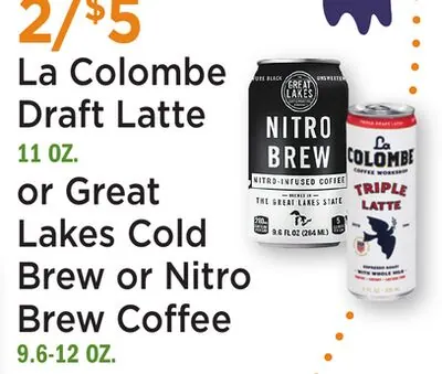 La Colombe Draft Latte 11 OZ. or Great Lakes Cold Brew or Nitro Brew Coffee 9.6-12 OZ.