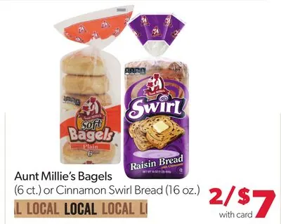 Aunt Millie's Bagels (6 ct.) or Cinnamon Swirl Bread (16 oz.)