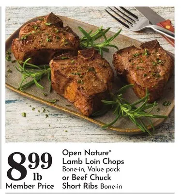 Open Nature® Lamb Loin Chops Bone-in, Value pack or Beef Chuck Short Ribs Bone-in