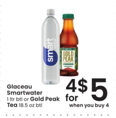 Glaceau Smartwater 1 ltr btl or Gold Peak Tea 18.5 oz btl