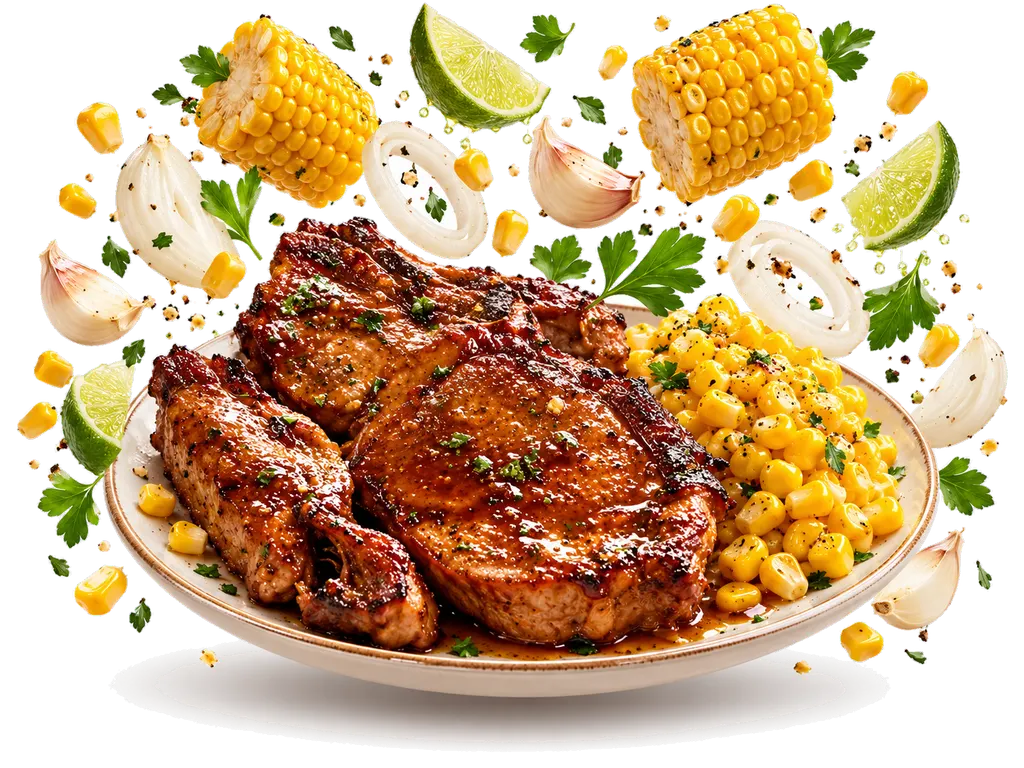 Baked Pork Chops with bbq sauce with its ingredients