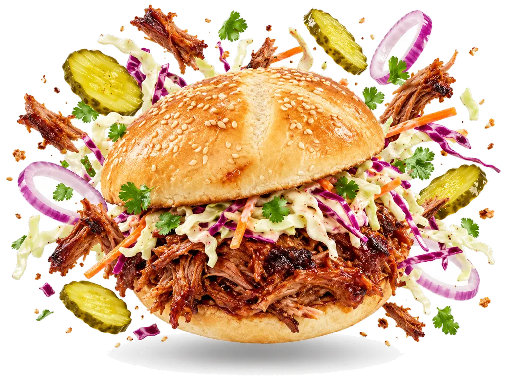 Slow-cooker pulled pork sandwiches with its ingredients