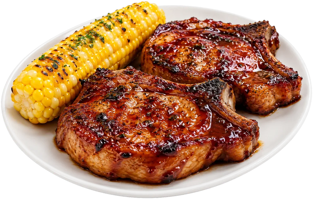 Baked Pork Chops with bbq sauce with its ingredients
