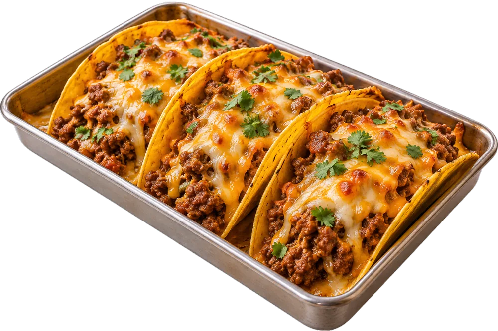 Cheesy Baked Beef Tacos with its ingredients