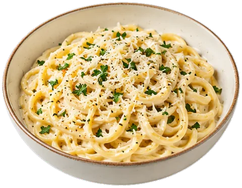 Alfredo Spaghetti with its ingredients