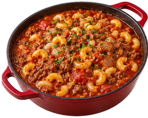 American Goulash with ground beef with its ingredients