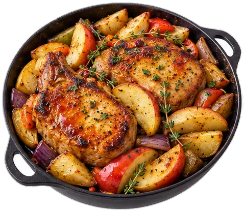 Apple Pork Chops with Roasted Vegetables with its ingredients