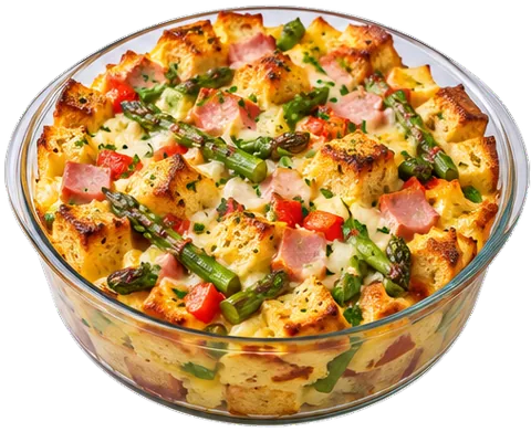 Asparagus Ham Breakfast Casserole with its ingredients