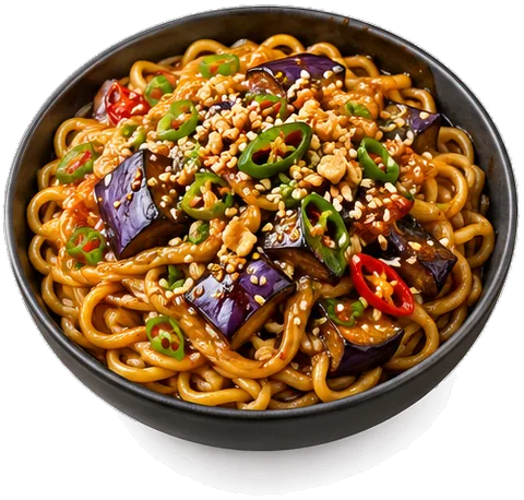 Aubergine Sesame Noodles with its ingredients