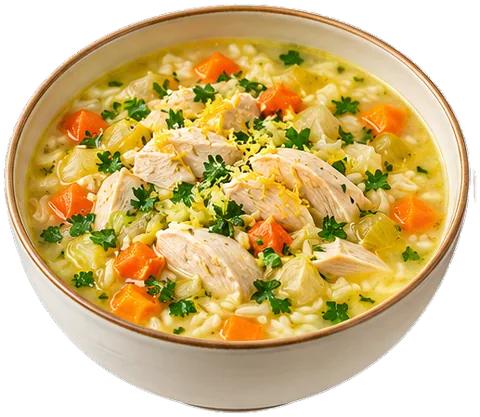 Avgolemono Chicken Soup with lemons and limes with its ingredients