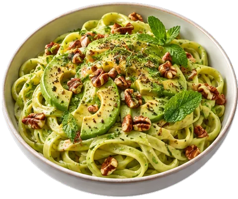 Avocado Pasta with Pecans with its ingredients