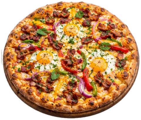 Bacon Egg Cheese Pizza with its ingredients