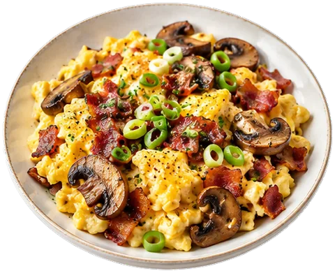 Bacon Mushroom Scrambled Eggs with its ingredients
