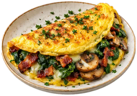 Bacon Spinach Mushroom Omelet with its ingredients