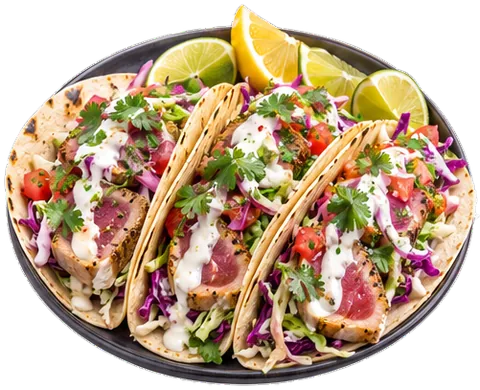 Baja Fish Tacos with Cream Sauce with its ingredients