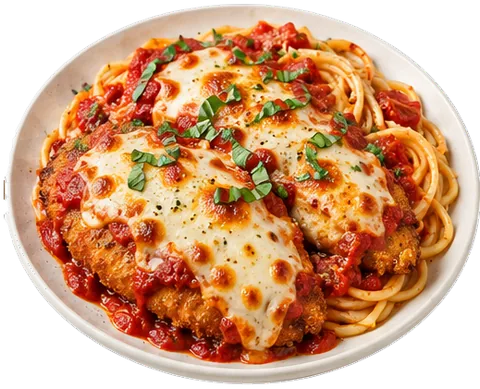 Baked Chicken Parmesan with mozzarella with its ingredients