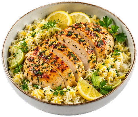 Baked Chicken with Lemon Rice with its ingredients