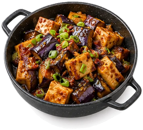 Baked Eggplant Tofu Stir-Fry with its ingredients
