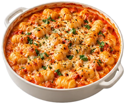 Baked Gnocchi with Vodka Sauce with its ingredients