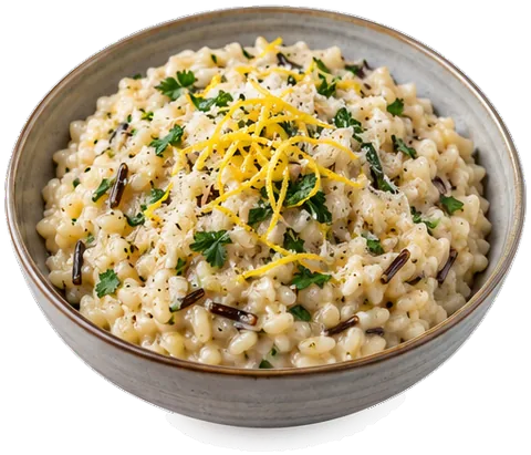 Baked Lemon Herb Risotto with its ingredients