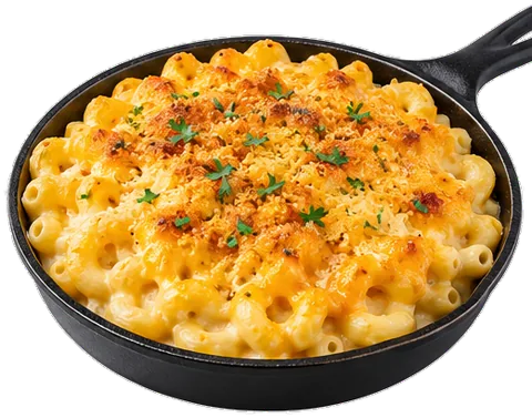 Baked Macaroni and Cheese with heavy cream with its ingredients