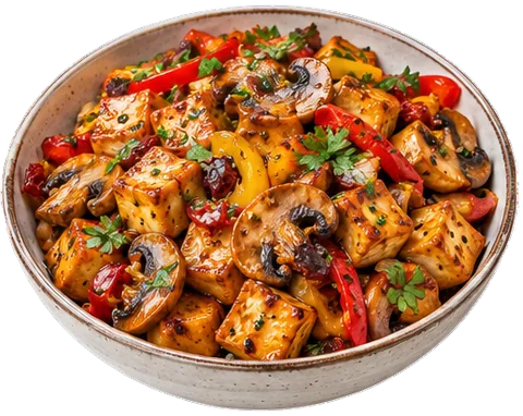 Baked Mushroom Tofu Stir Fry with its ingredients