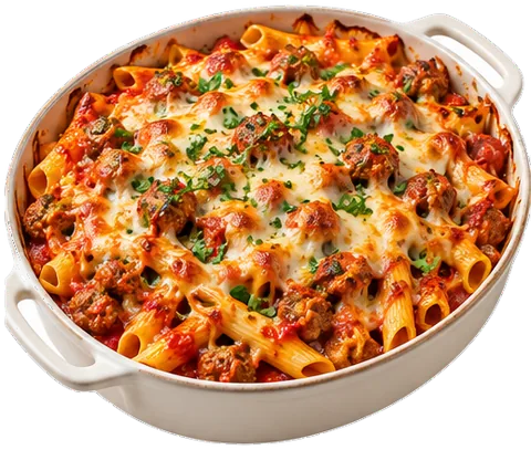 Baked Penne with Sausage with its ingredients