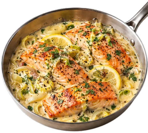 Baked Salmon Cream Sauce with its ingredients