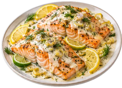 Baked Salmon with Creme Fraiche with its ingredients