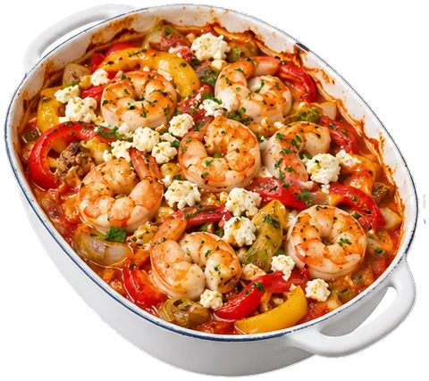 Baked Shrimp with Feta with its ingredients