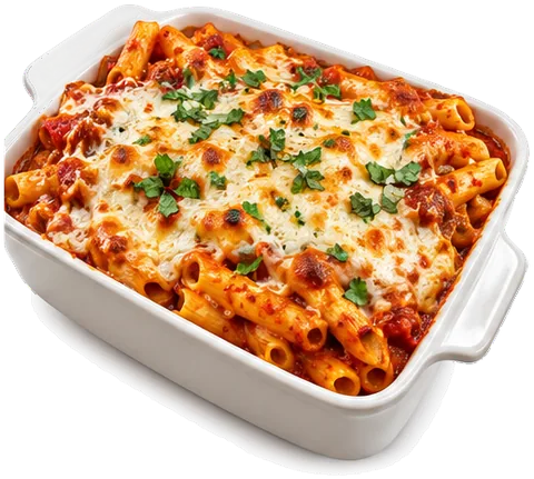 Baked Ziti (8 servings) with its ingredients