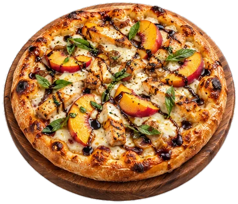 Balsamic Chicken Peach Pizza with its ingredients