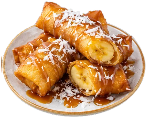 Banana Lumpia with Coconut Caramel with its ingredients