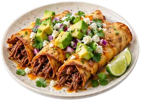 Barbacoa Tacos Dorados with its ingredients