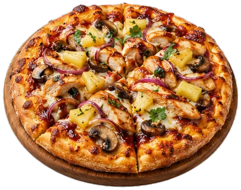 Barbecue Chicken Pizza with its ingredients