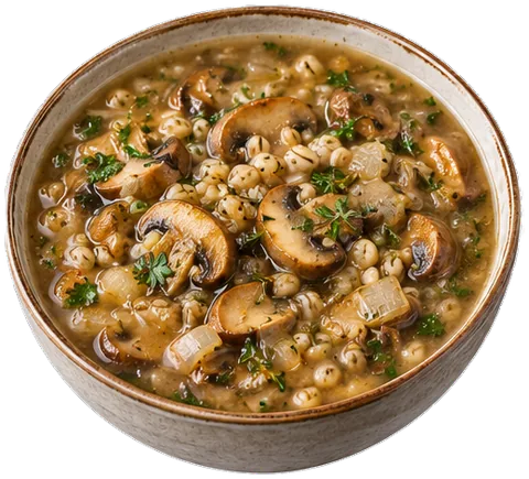 Barley Mushroom Soup with its ingredients