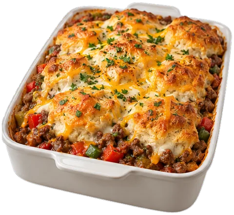 Beef Biscuit Casserole with its ingredients