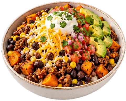 Beef Burrito Bowls with its ingredients
