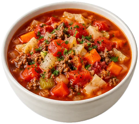 Beef Cabbage Tomato Soup with its ingredients