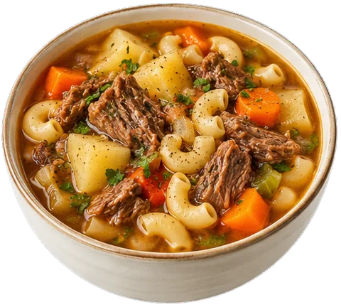 Beef Macaroni Soup with its ingredients