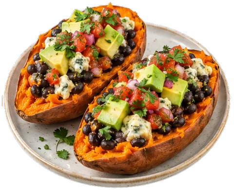 Black Bean Sweet Potato Boats with its ingredients